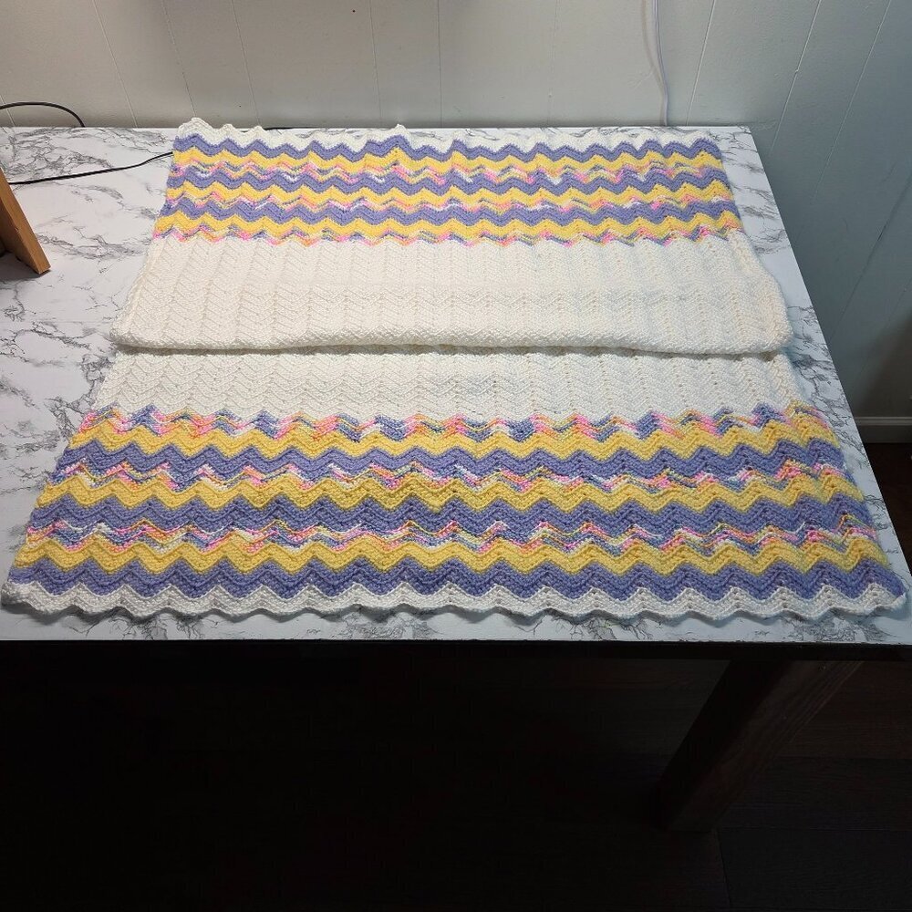 Handmade Yellow Purple Striped Crocheted Easter Baby Blanket